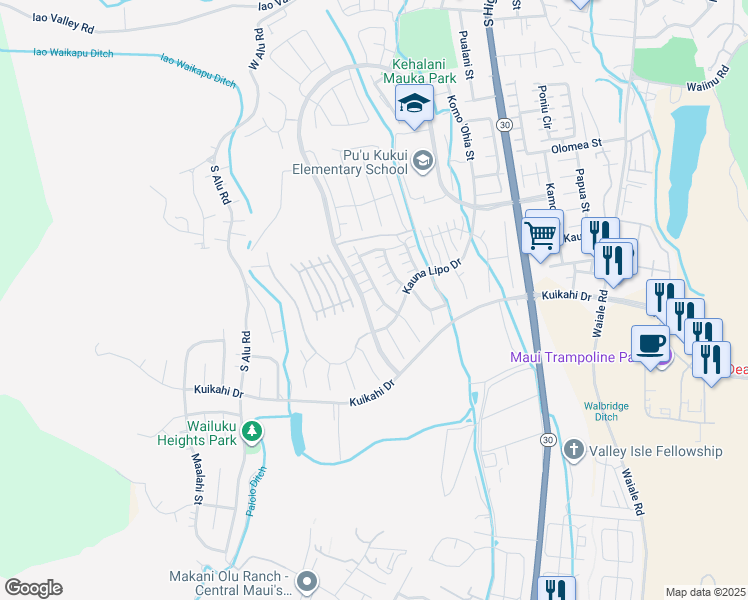 map of restaurants, bars, coffee shops, grocery stores, and more near 358 Maka Hou Loop in Wailuku