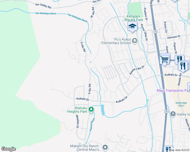 map of restaurants, bars, coffee shops, grocery stores, and more near 427 Palani Place in Wailuku