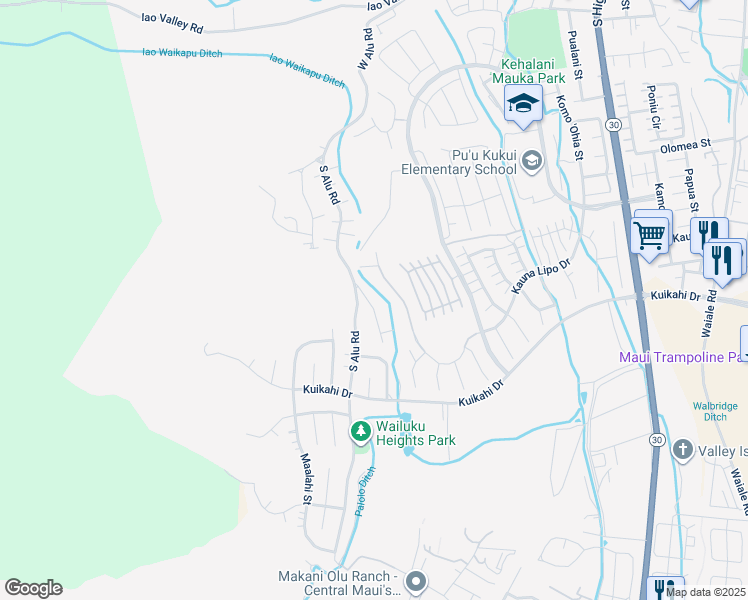 map of restaurants, bars, coffee shops, grocery stores, and more near 427 Palani Place in Wailuku