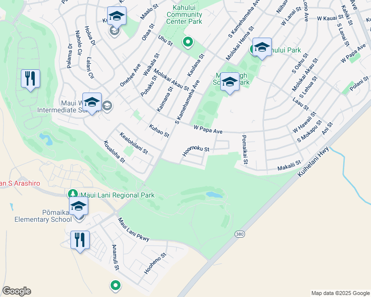 map of restaurants, bars, coffee shops, grocery stores, and more near 194 Hoomoku Street in Kahului