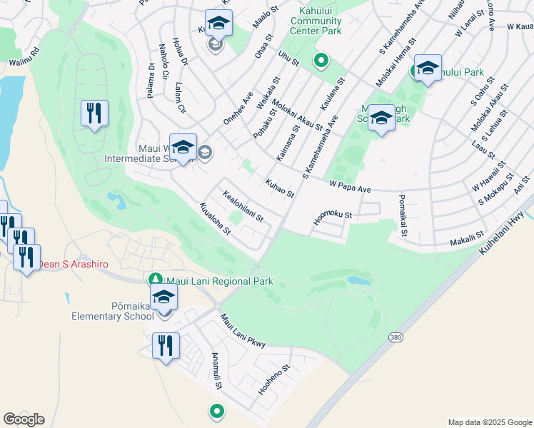 map of restaurants, bars, coffee shops, grocery stores, and more near 352 Kuualoha Street in Kahului