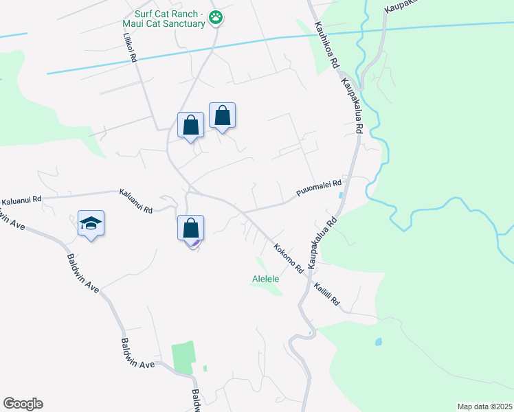 map of restaurants, bars, coffee shops, grocery stores, and more near Puuomalei Road in Haiku-Pauwela