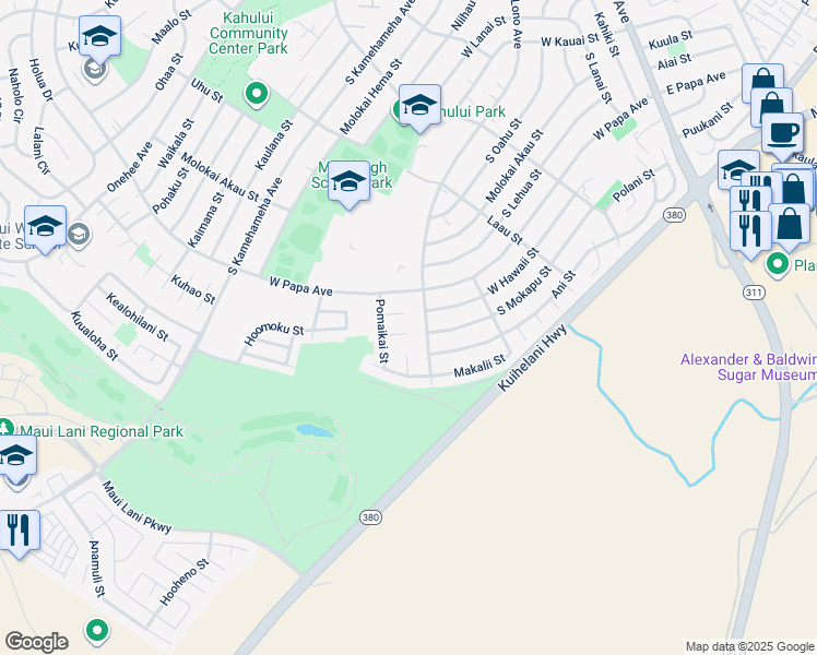 map of restaurants, bars, coffee shops, grocery stores, and more near 440 Poheoheo Place in Kahului