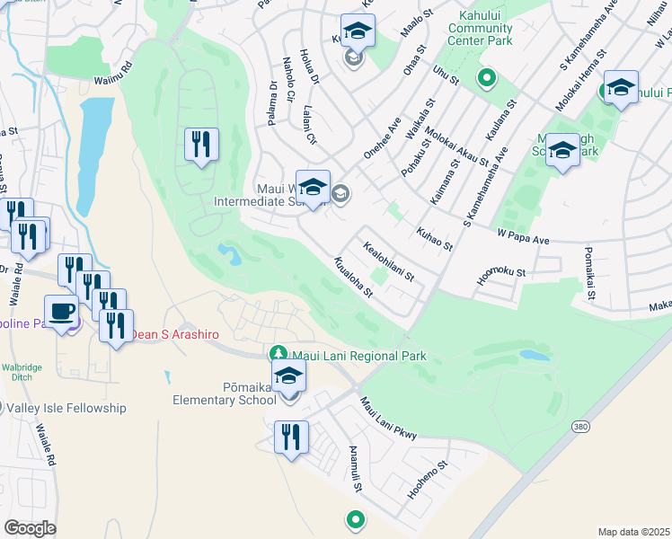 map of restaurants, bars, coffee shops, grocery stores, and more near 167 Kuualoha Street in Kahului