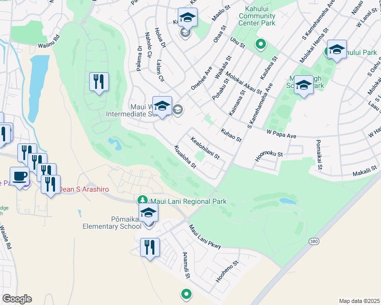 map of restaurants, bars, coffee shops, grocery stores, and more near 48 Kuuhale Place in Kahului