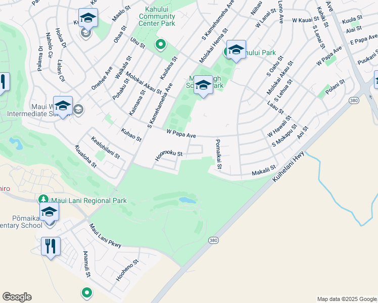 map of restaurants, bars, coffee shops, grocery stores, and more near 94 Hoomoku Loop in Kahului