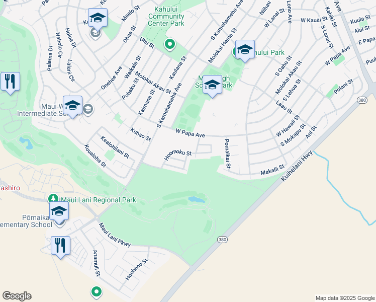 map of restaurants, bars, coffee shops, grocery stores, and more near 140 Hoomoku Street in Kahului