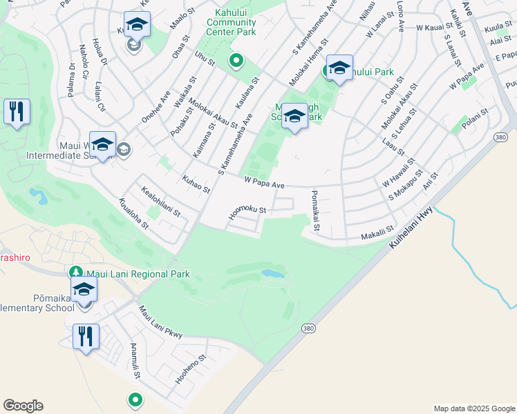 map of restaurants, bars, coffee shops, grocery stores, and more near 148 Hoomoku Street in Kahului