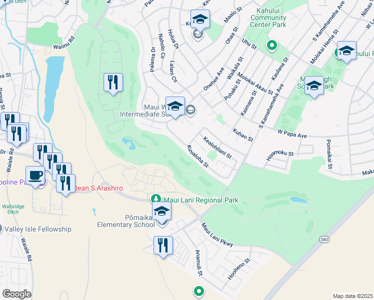 map of restaurants, bars, coffee shops, grocery stores, and more near 175 Kuualoha Street in Kahului