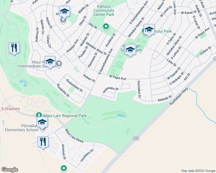 map of restaurants, bars, coffee shops, grocery stores, and more near 180 Hoomoku Street in Kahului