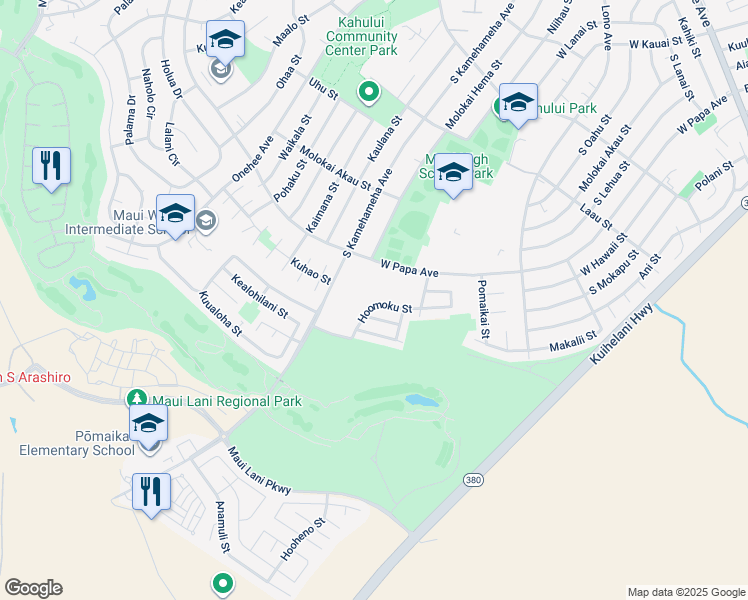 map of restaurants, bars, coffee shops, grocery stores, and more near 180 Hoomoku Street in Kahului