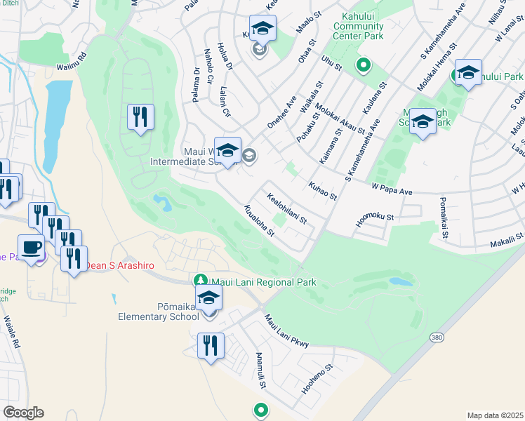 map of restaurants, bars, coffee shops, grocery stores, and more near 32 Kuuhale Place in Kahului