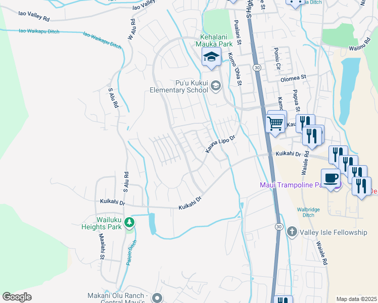 map of restaurants, bars, coffee shops, grocery stores, and more near 328 Maka Hou Loop in Wailuku