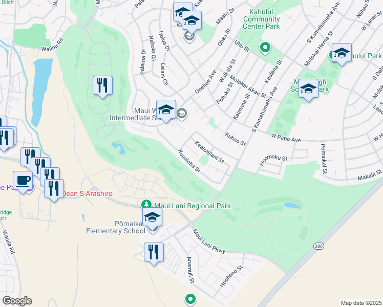 map of restaurants, bars, coffee shops, grocery stores, and more near 32 Kuuhale Place in Kahului