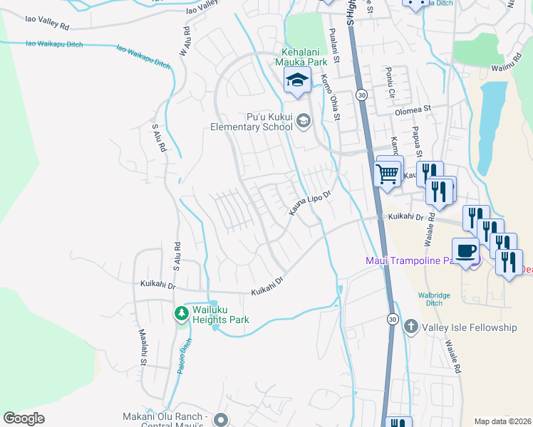 map of restaurants, bars, coffee shops, grocery stores, and more near 328 Maka Hou Loop in Wailuku