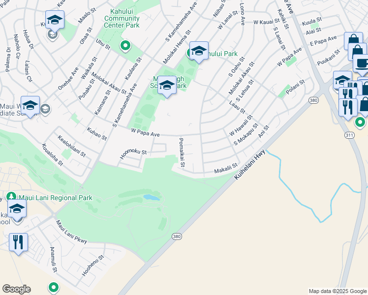 map of restaurants, bars, coffee shops, grocery stores, and more near 747 Pomaikai Street in Kahului
