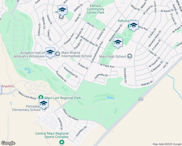 map of restaurants, bars, coffee shops, grocery stores, and more near 194 Hoomoku Street in Kahului