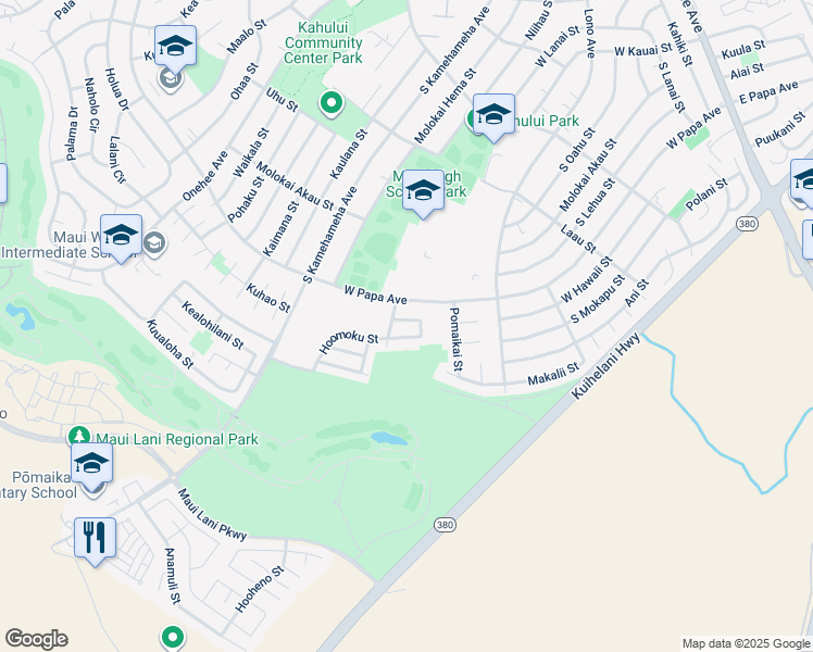 map of restaurants, bars, coffee shops, grocery stores, and more near 18 Hoomoku Loop in Kahului