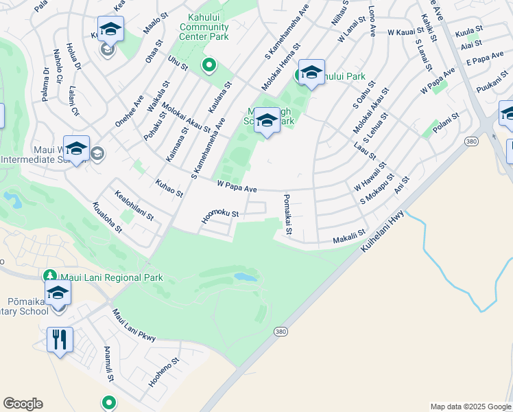 map of restaurants, bars, coffee shops, grocery stores, and more near 18 Hoomoku Loop in Kahului