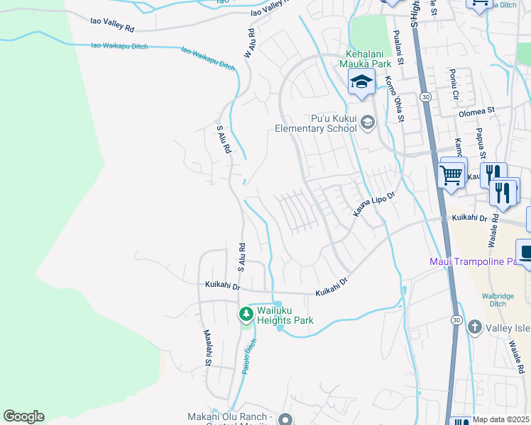map of restaurants, bars, coffee shops, grocery stores, and more near 0 Kauna Lipo Drive in Wailuku
