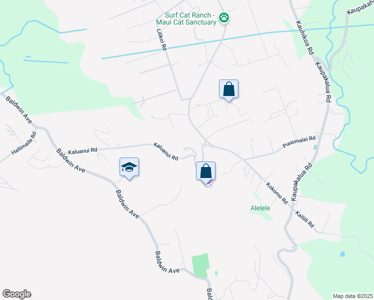 map of restaurants, bars, coffee shops, grocery stores, and more near 355 Kaluanui Road in Makawao