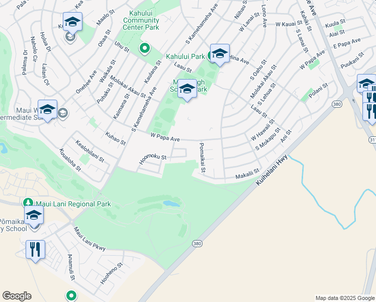 map of restaurants, bars, coffee shops, grocery stores, and more near 63 Hoomoku Loop in Kahului