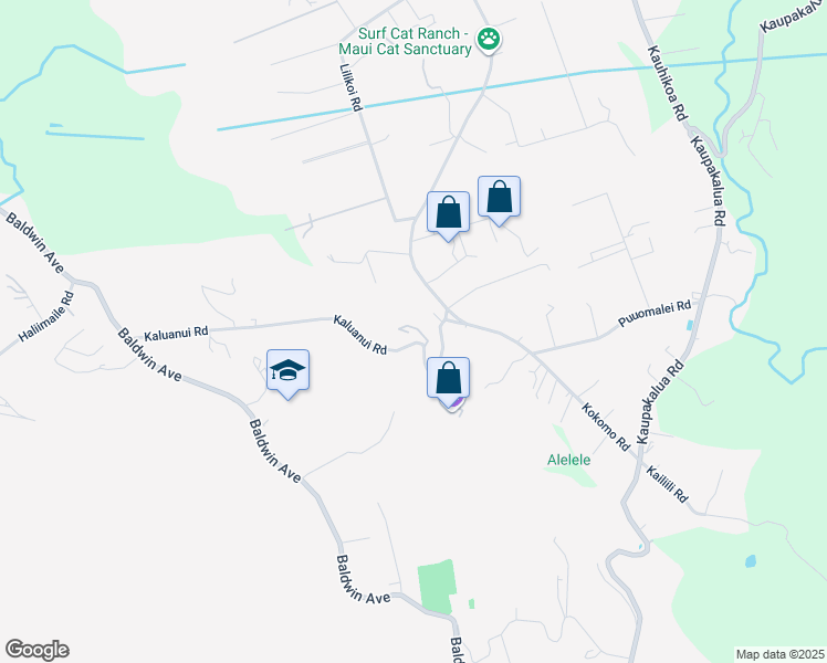 map of restaurants, bars, coffee shops, grocery stores, and more near 355 Kaluanui Road in Makawao