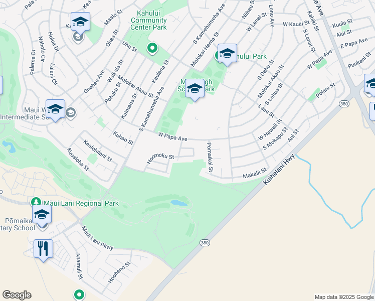 map of restaurants, bars, coffee shops, grocery stores, and more near 24 Hoomoku Loop in Kahului