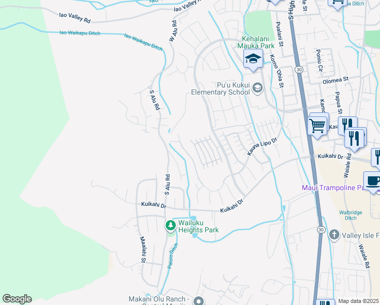 map of restaurants, bars, coffee shops, grocery stores, and more near 0 Kauna Lipo Drive in Wailuku