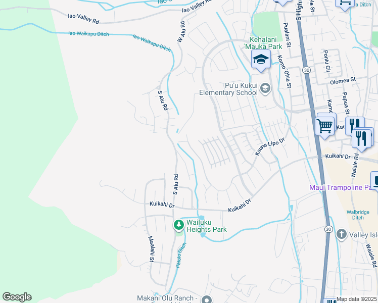 map of restaurants, bars, coffee shops, grocery stores, and more near 629 Kauna Lipo Drive in Wailuku