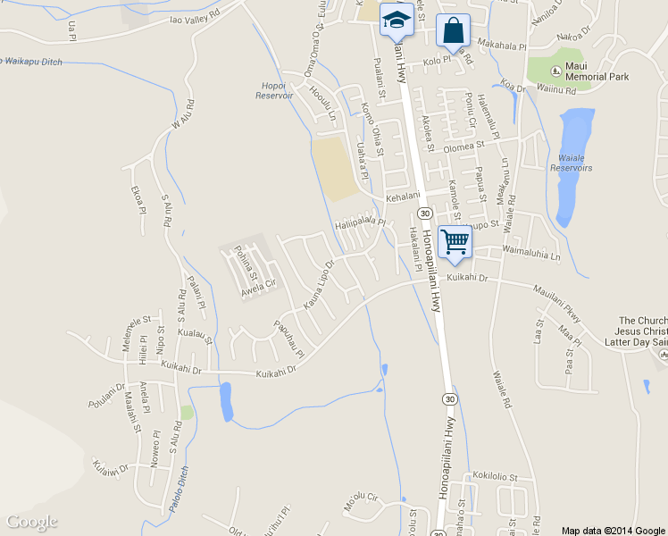 map of restaurants, bars, coffee shops, grocery stores, and more near 67 Kinohi Loa Loop in Wailuku
