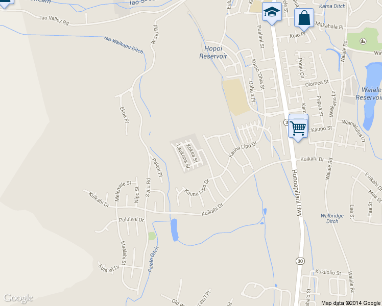 map of restaurants, bars, coffee shops, grocery stores, and more near 45 Laukona Street in Wailuku