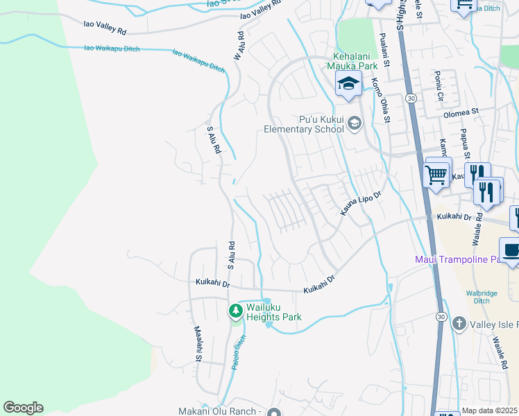 map of restaurants, bars, coffee shops, grocery stores, and more near 0 Kauna Lipo Drive in Wailuku