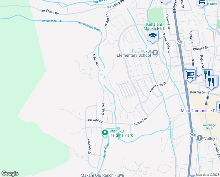 map of restaurants, bars, coffee shops, grocery stores, and more near 637 Kauna Lipo Drive in Wailuku