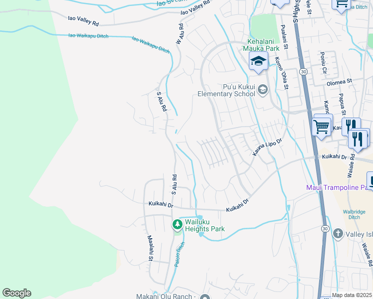 map of restaurants, bars, coffee shops, grocery stores, and more near 0 Kauna Lipo Drive in Wailuku