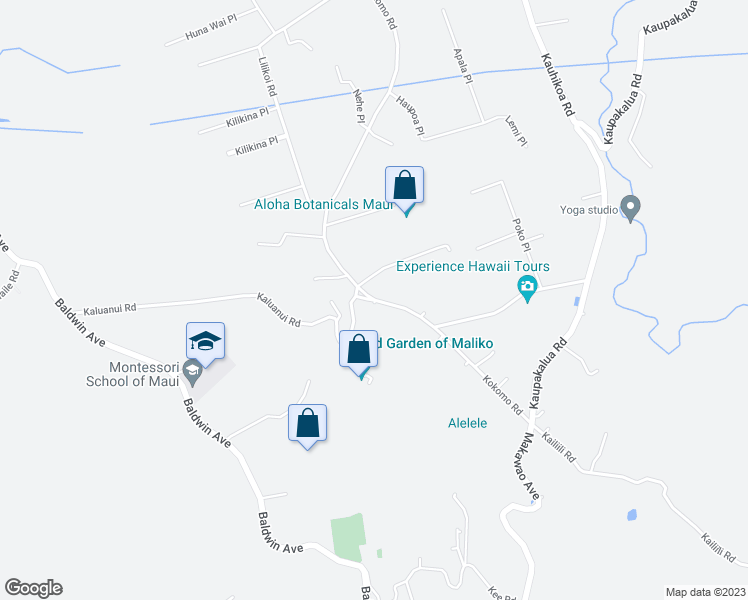 map of restaurants, bars, coffee shops, grocery stores, and more near 2600 Kokomo Road in Haiku-Pauwela