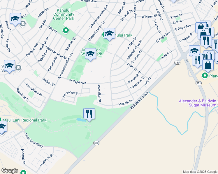 map of restaurants, bars, coffee shops, grocery stores, and more near in Kahului