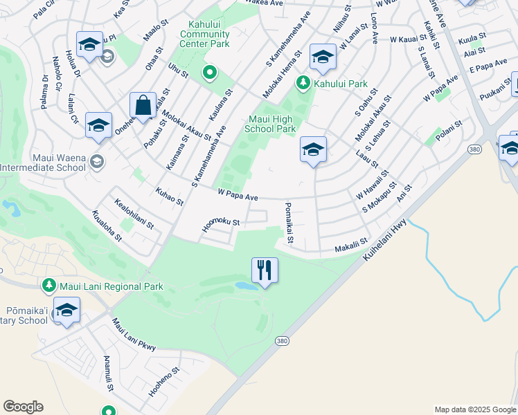 map of restaurants, bars, coffee shops, grocery stores, and more near 23 Hoomoku Loop in Kahului