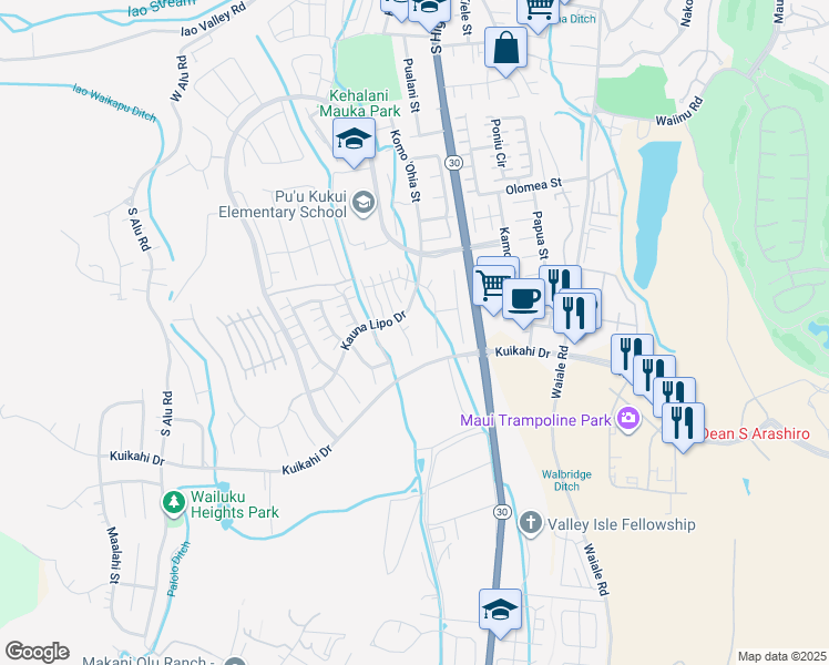map of restaurants, bars, coffee shops, grocery stores, and more near 10 Leo'ole Way in Wailuku