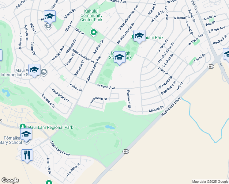 map of restaurants, bars, coffee shops, grocery stores, and more near 23 Hoomoku Loop in Kahului