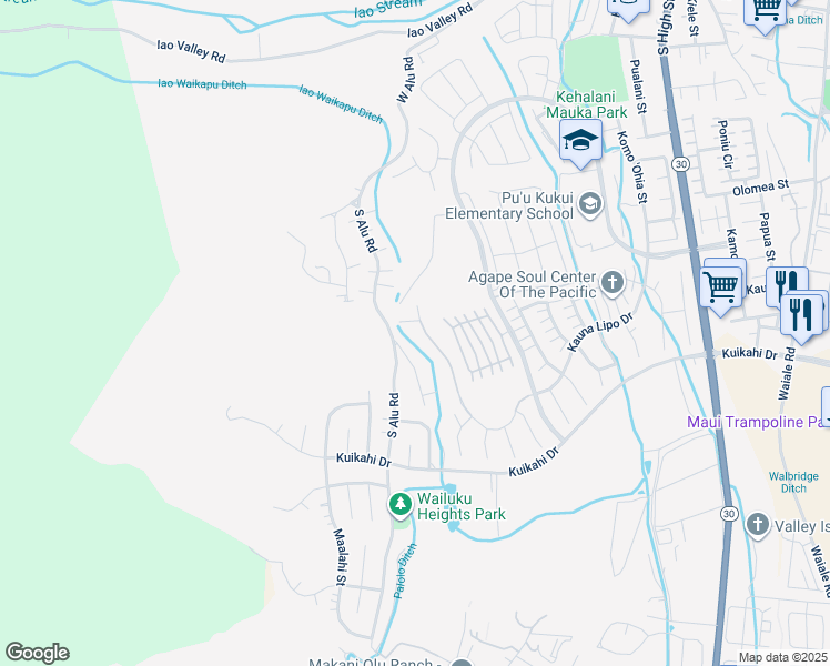 map of restaurants, bars, coffee shops, grocery stores, and more near 645 Kauna Lipo Drive in Wailuku