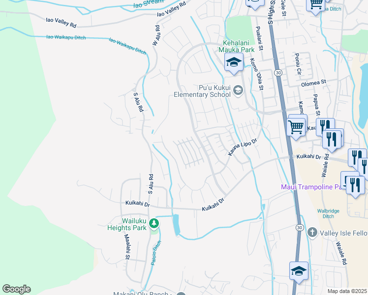 map of restaurants, bars, coffee shops, grocery stores, and more near 29 Laukona Street in Wailuku