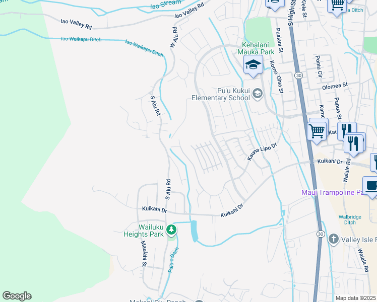 map of restaurants, bars, coffee shops, grocery stores, and more near 29 Laukona Street in Wailuku