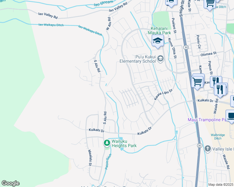 map of restaurants, bars, coffee shops, grocery stores, and more near 21 Laukona Street in Wailuku