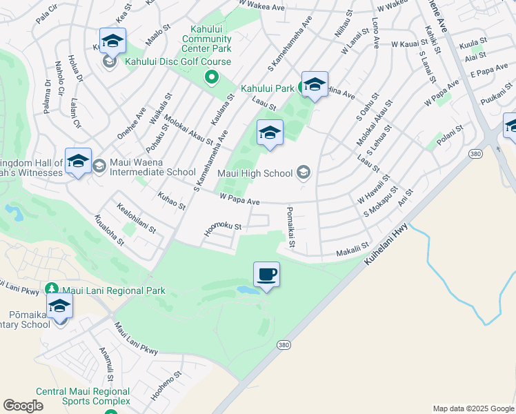 map of restaurants, bars, coffee shops, grocery stores, and more near 537 West Papa Avenue in Kahului