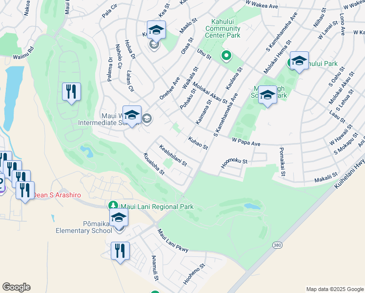 map of restaurants, bars, coffee shops, grocery stores, and more near 709 Kaimana Place in Kahului