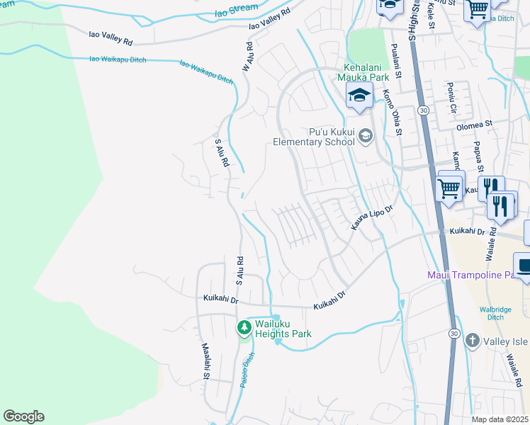 map of restaurants, bars, coffee shops, grocery stores, and more near 0 Kauna Lipo Drive in Wailuku