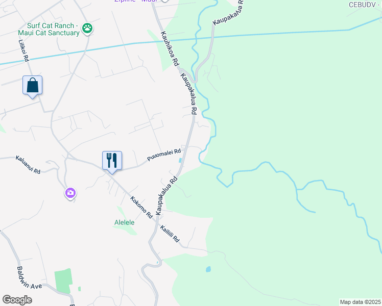 map of restaurants, bars, coffee shops, grocery stores, and more near 2665 Kaupakalua Road in Maui County