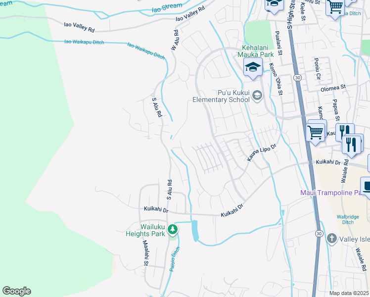 map of restaurants, bars, coffee shops, grocery stores, and more near 642 Kauna Lipo Drive in Wailuku