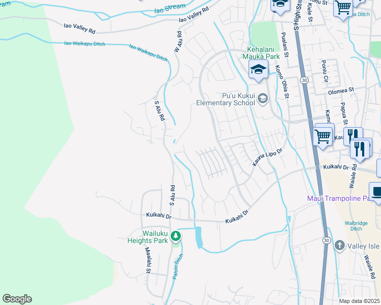 map of restaurants, bars, coffee shops, grocery stores, and more near 642 Kauna Lipo Drive in Wailuku